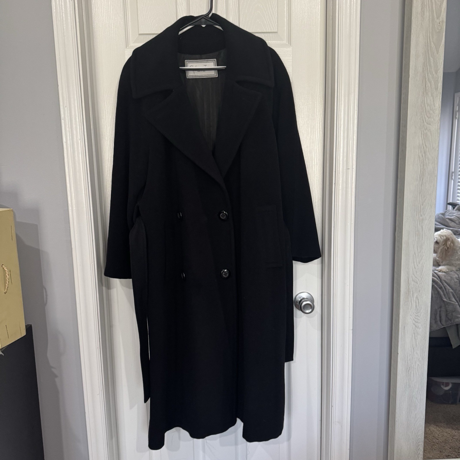 Giuliana Teso Neiman Marcus Black Wool Blend Long Coat Sz-44 Made In Italy Vtg